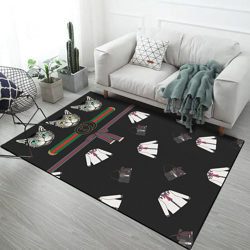 Lisslune | Casual Kids Rug in Black and Gray Animal Tiger Deer Pattern Rug Polyester Pet-Friendly Rug for the Children's Room