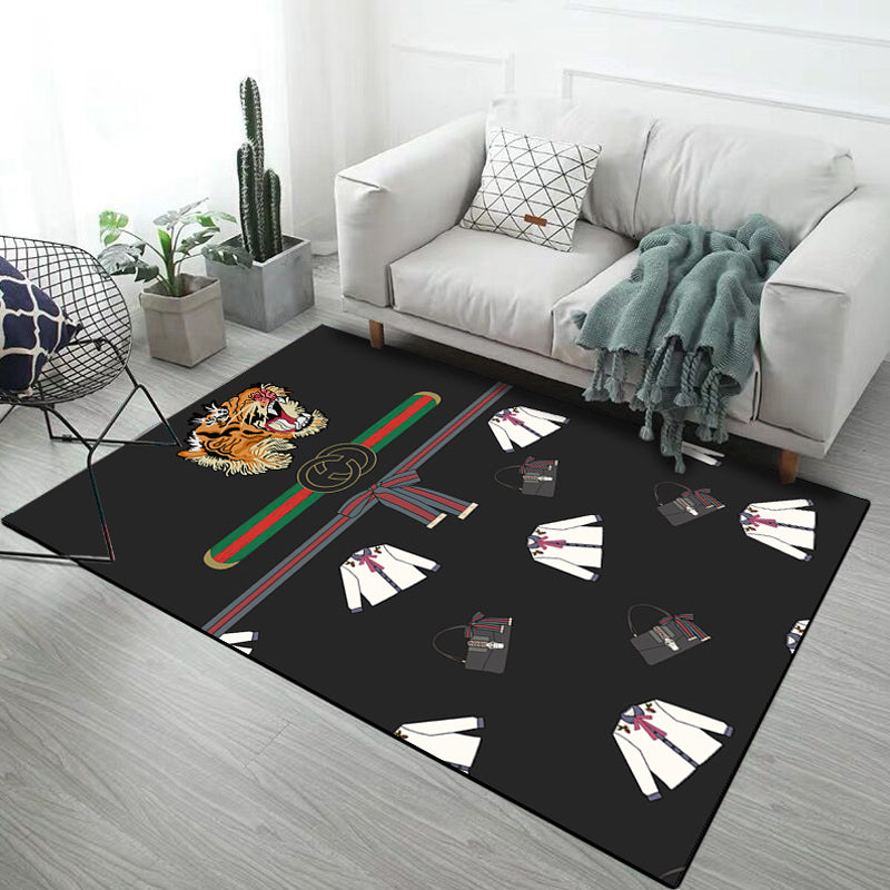 Lisslune | Casual Kids Rug in Black and Gray Animal Tiger Deer Pattern Rug Polyester Pet-Friendly Rug for the Children's Room