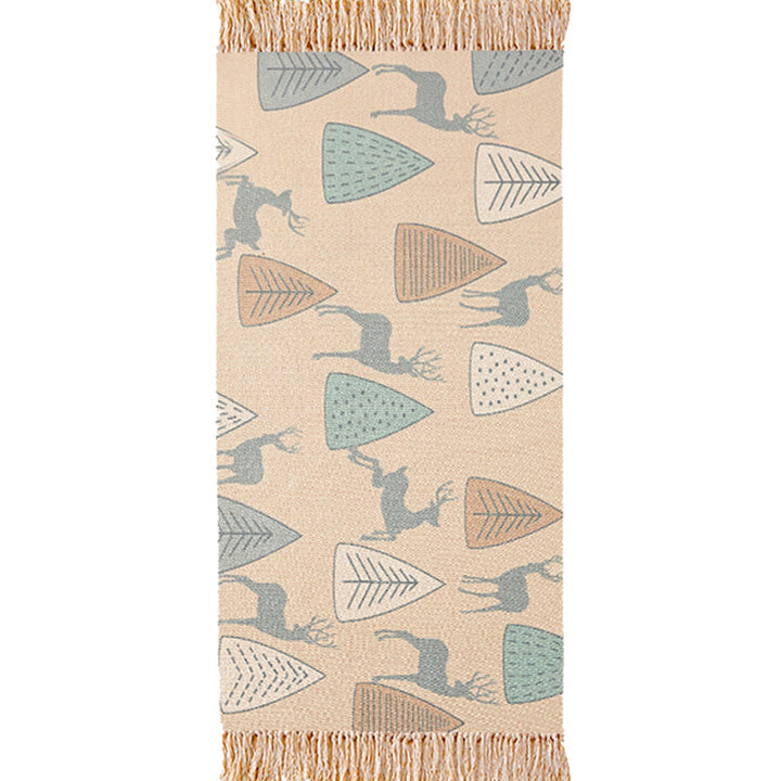 Lisslune | Unique Kids Rug in Ivory Animal Deer Tree Pattern Rug Cotton and Linen Washable Fringe Carpet for Children's Room