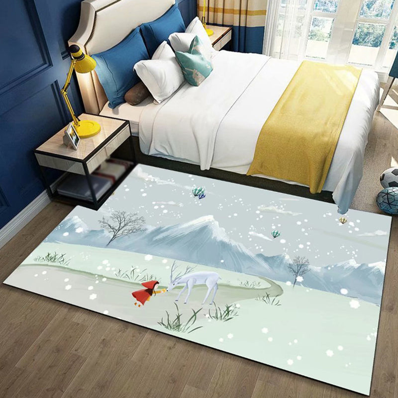 Lisslune | Beautiful Children's Rug in Blue and Pink with Fairy Tale Castle Balloon Pattern Rug Polyester Washable Rug for the Children's Room
