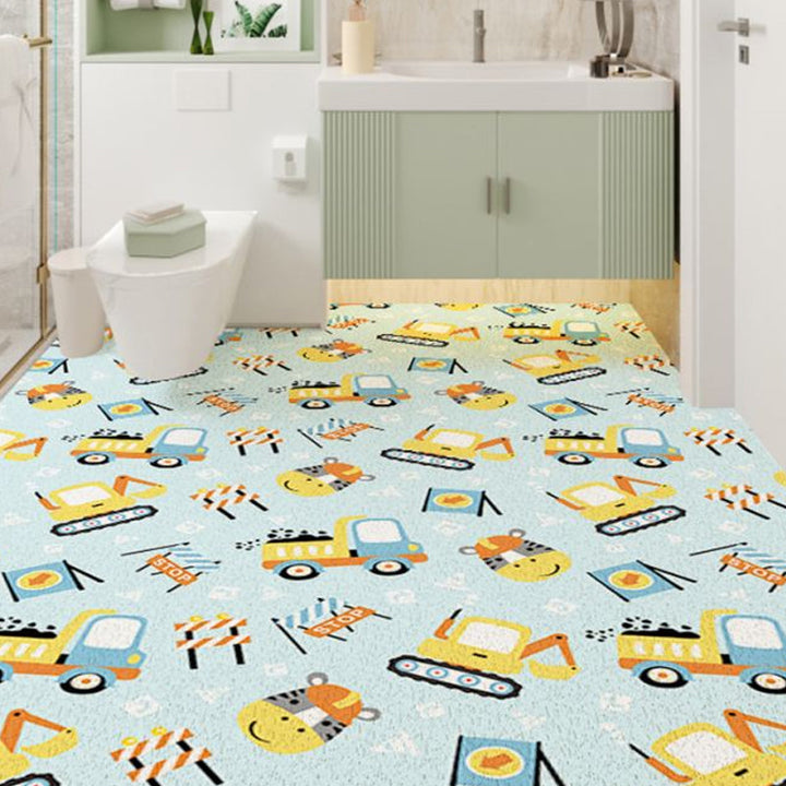Lisslune | Kids Children's Room Carpet in Blue Cars & Roads Excavator Zebra Print Carpet PVC Machine Washable Carpet