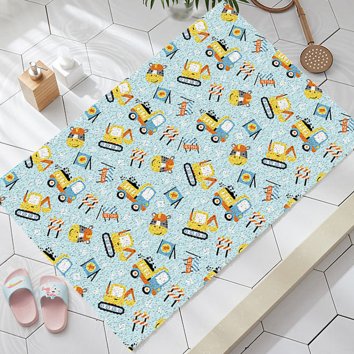 Lisslune | Kids Children's Room Carpet in Blue Cars & Roads Excavator Zebra Print Carpet PVC Machine Washable Carpet