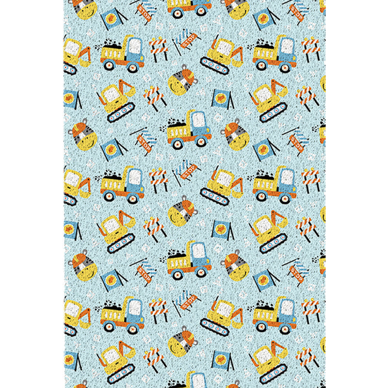 Lisslune | Kids Children's Room Carpet in Blue Cars & Roads Excavator Zebra Print Carpet PVC Machine Washable Carpet