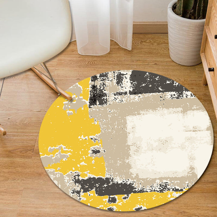 Lisslune | Blue and Yellow Bedroom Rug Modern Abstract Brush Stroke Pattern Rug Polyester Pet-Friendly Rug