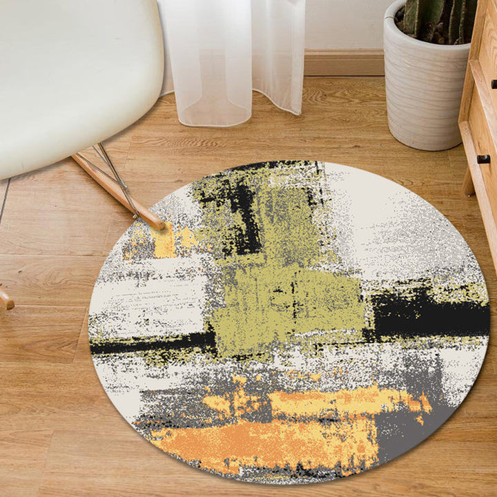 Lisslune | Blue and Yellow Bedroom Rug Modern Abstract Brush Stroke Pattern Rug Polyester Pet-Friendly Rug