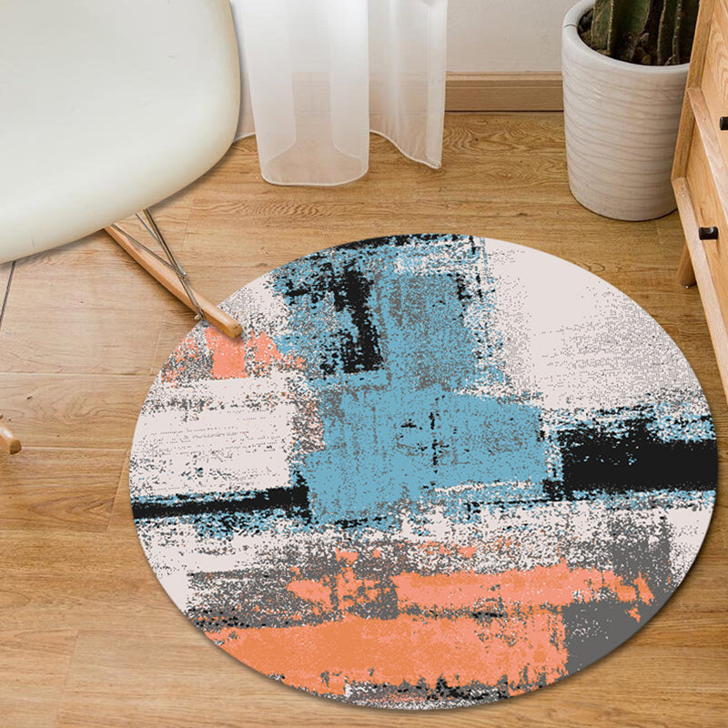 Lisslune | Blue and Yellow Bedroom Rug Modern Abstract Brush Stroke Pattern Rug Polyester Pet-Friendly Rug