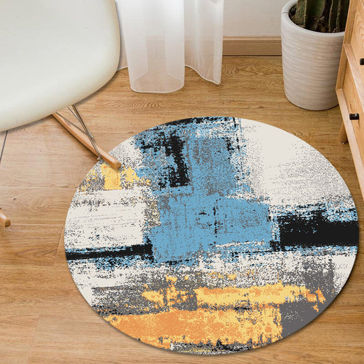 Lisslune | Blue and Yellow Bedroom Rug Modern Abstract Brush Stroke Pattern Rug Polyester Pet-Friendly Rug
