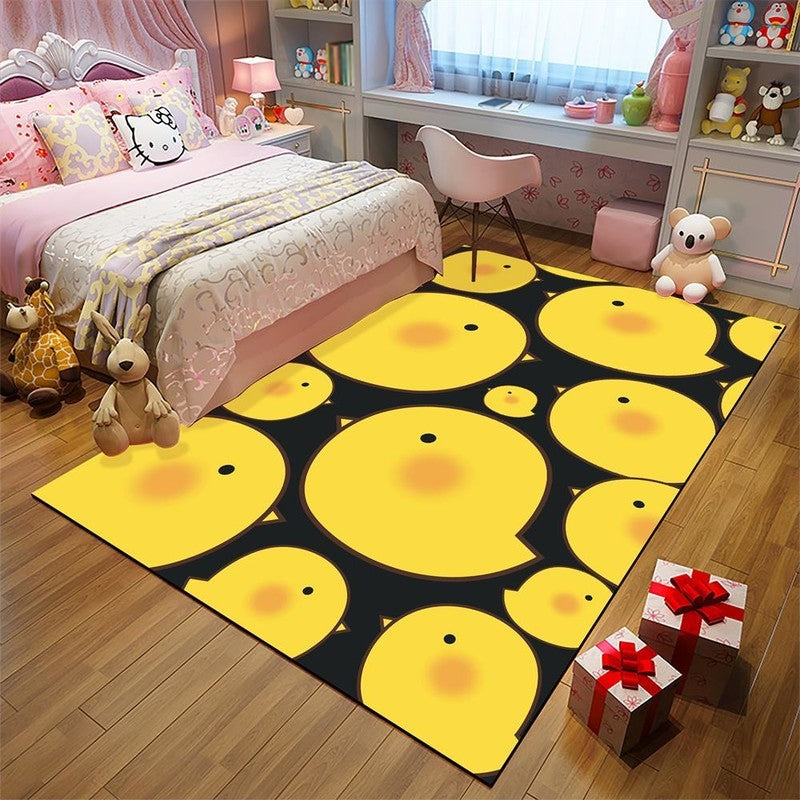 Lisslune | Kids' Room Rug in Black and Pink with Animal Motif - Chicken, Unicorn, Pig - Polyester Non-Slip Rug