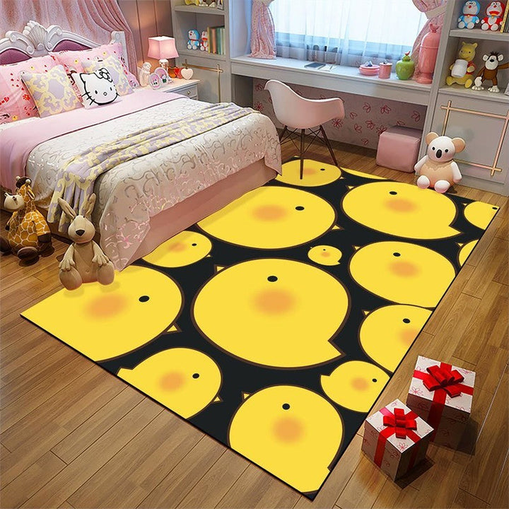 Lisslune | Kids' Room Rug in Black and Pink with Animal Motif - Chicken, Unicorn, Pig - Polyester Non-Slip Rug