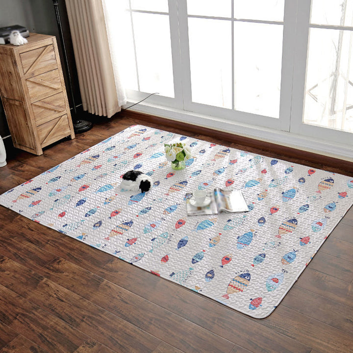 Lisslune | Pink and Yellow Children's Room Carpet Children Animal Deer Cat Rabbit Pattern Rug Cotton Washable Carpet