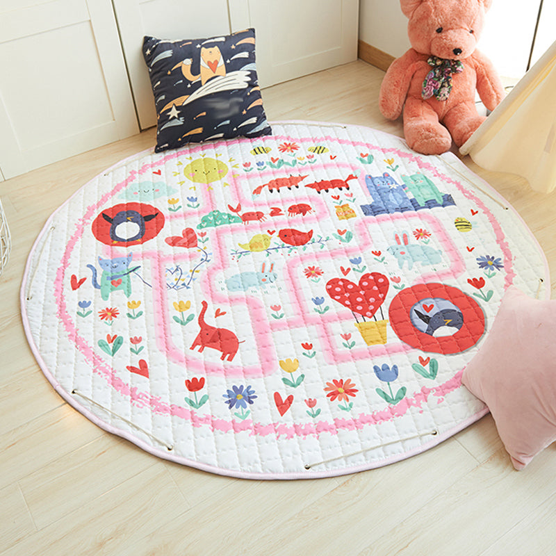 Lisslune | Grey and Pink Toddler Carpet Children Cars & Roads House Heart Pattern Area Rug Polyester Stain Resistant Carpet