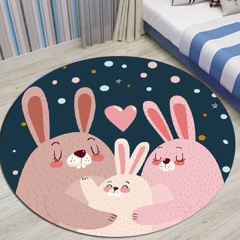Lisslune | Children's room rug in black and blue animal pig rabbit jellyfish print rug polyester stain-resistant rug
