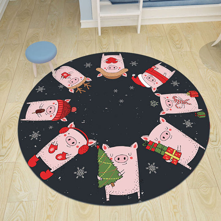 Lisslune | Children's room rug in black and blue animal pig rabbit jellyfish print rug polyester stain-resistant rug