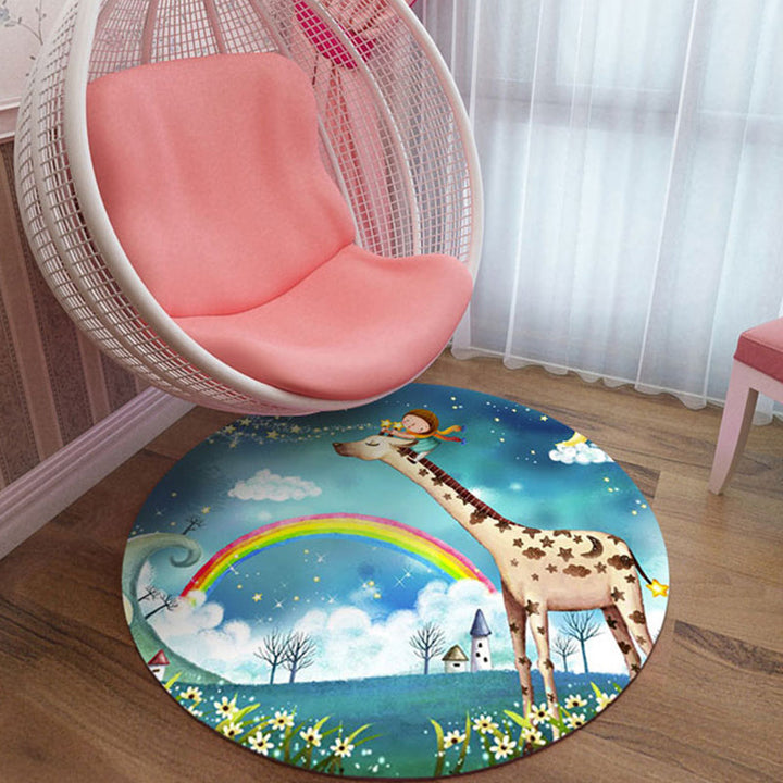 Lisslune | Children's room rug in black and blue animal pig rabbit jellyfish print rug polyester stain-resistant rug