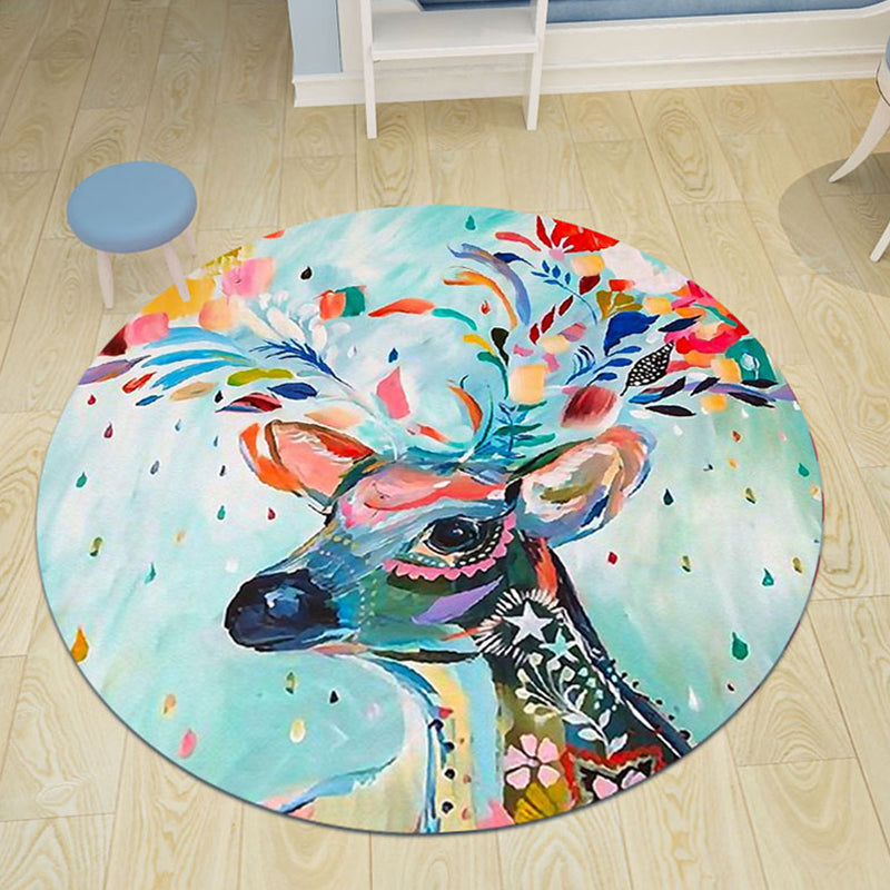 Lisslune | Children's room rug in black and blue animal pig rabbit jellyfish print rug polyester stain-resistant rug