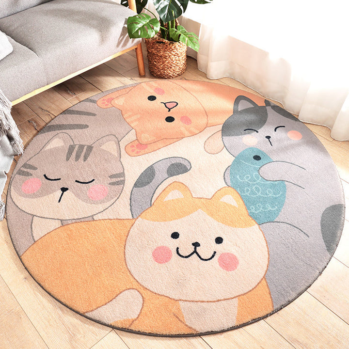 Lisslune | Stylish children's rug in green and brown with animal cat, leopard, and rabbit pattern, washable wool rug for the children's room