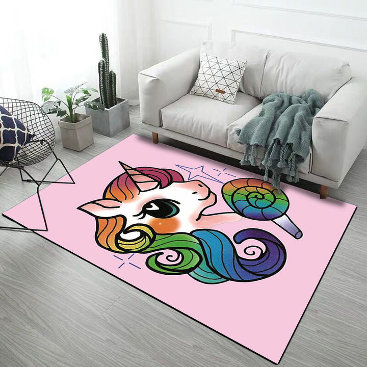 Lisslune | Stylish Children's Carpet in Pink and Grey Animals Unicorn Rabbit Dog Pattern Rug Polyester Non-slip Rug for Kids' Room