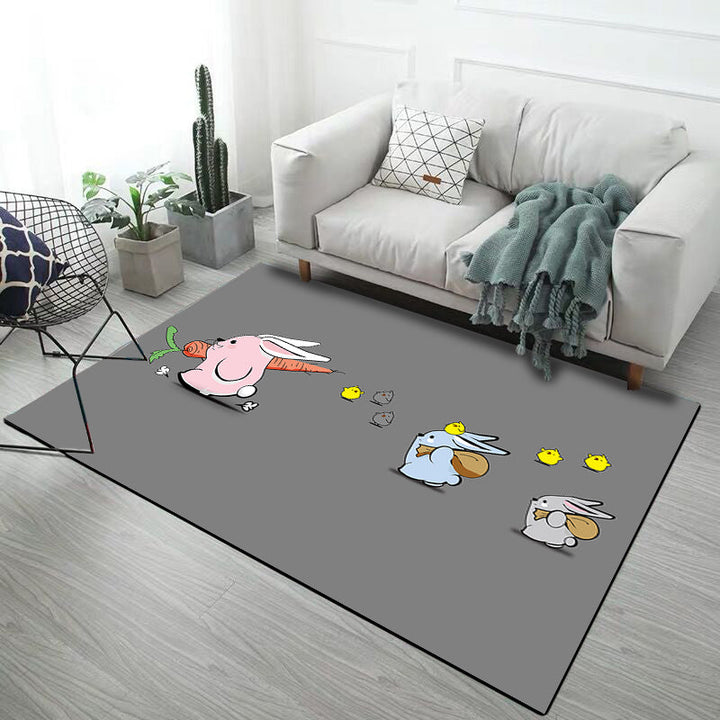 Lisslune | Stylish Children's Carpet in Pink and Grey Animals Unicorn Rabbit Dog Pattern Rug Polyester Non-slip Rug for Kids' Room