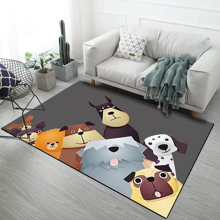 Lisslune | Stylish Children's Carpet in Pink and Grey Animals Unicorn Rabbit Dog Pattern Rug Polyester Non-slip Rug for Kids' Room