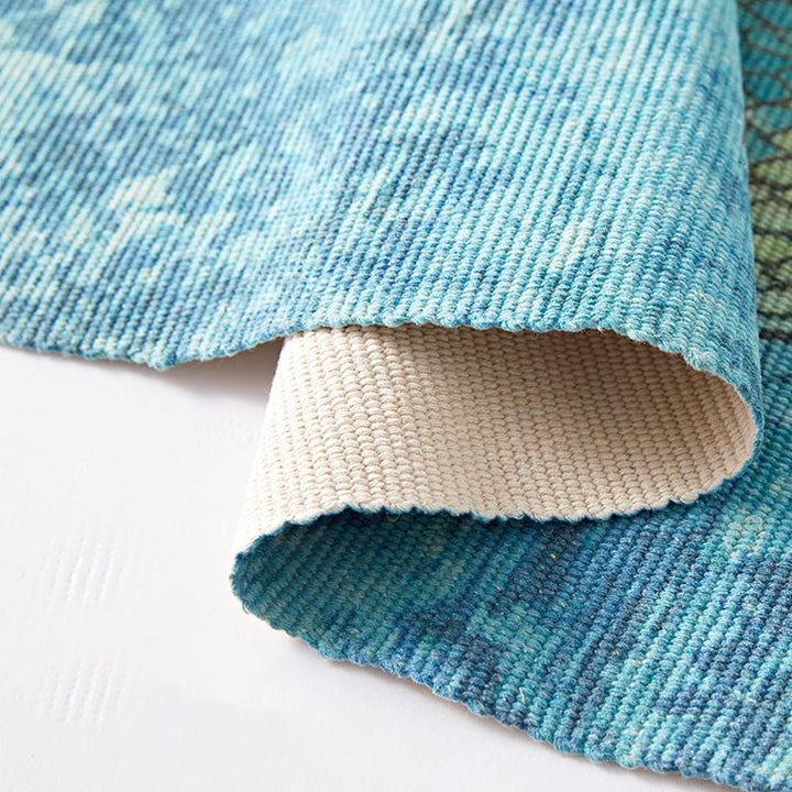 Lisslune | Blue Children's Room Carpet Children's Animal Fish Pattern Carpet made of Cotton and Linen Washable Carpet with Fringes