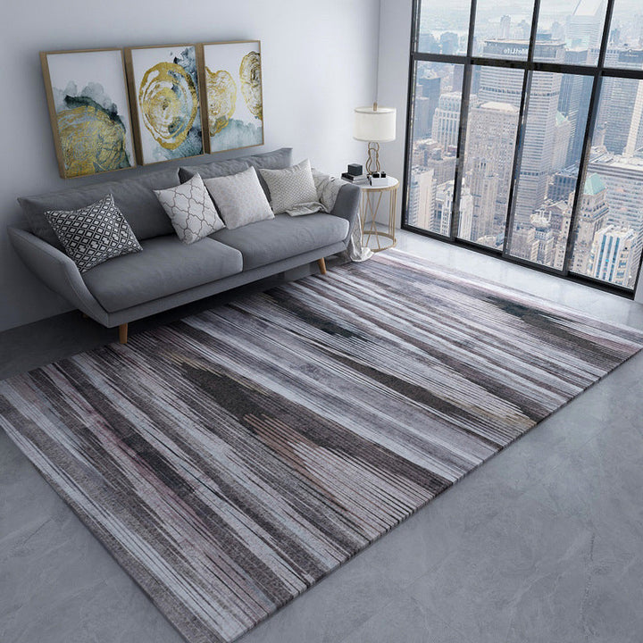 Lisslune | Modern living room rug in brown and purple with abstract stripe pattern rug polyester pet-friendly area rug