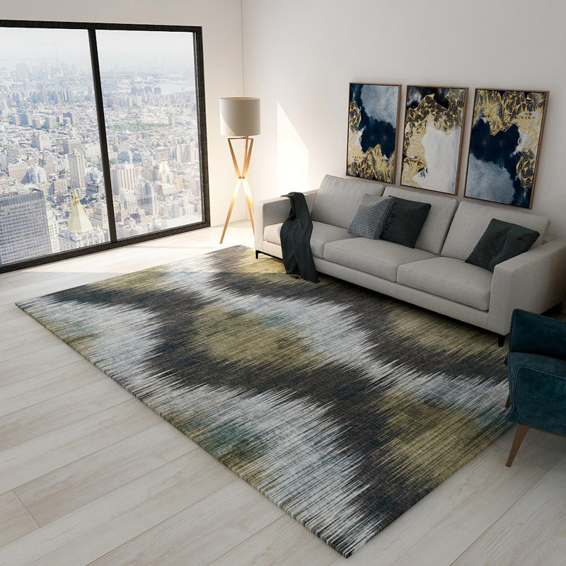 Lisslune | Modern living room rug in brown and purple with abstract stripe pattern rug polyester pet-friendly area rug