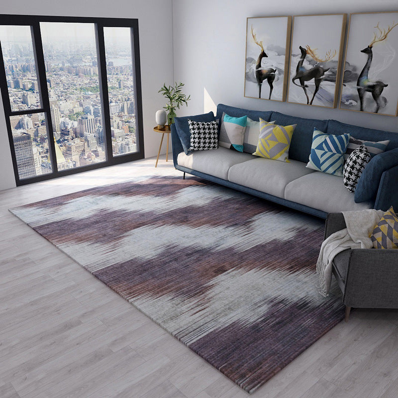 Lisslune | Modern living room rug in brown and purple with abstract stripe pattern rug polyester pet-friendly area rug