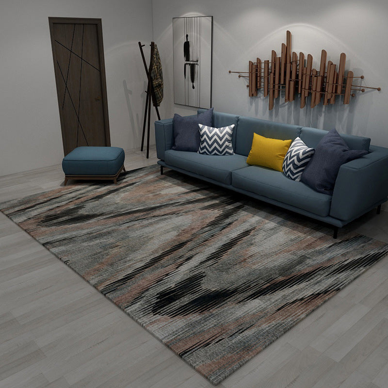 Lisslune | Modern living room rug in brown and purple with abstract stripe pattern rug polyester pet-friendly area rug