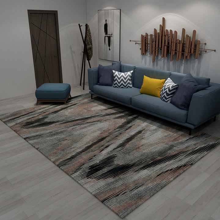 Lisslune | Modern living room rug in brown and purple with abstract stripe pattern rug polyester pet-friendly area rug