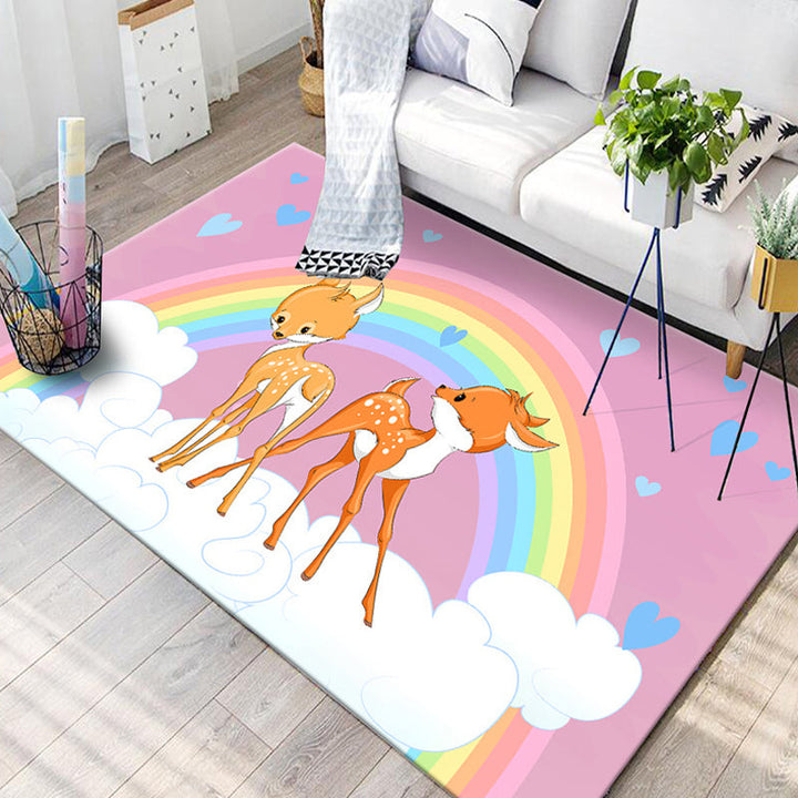 Lisslune | Black and Blue Kids Room Carpet Kids Animal Butterfly Deer Whale Pattern Rug Polyester Machine Washable Carpet