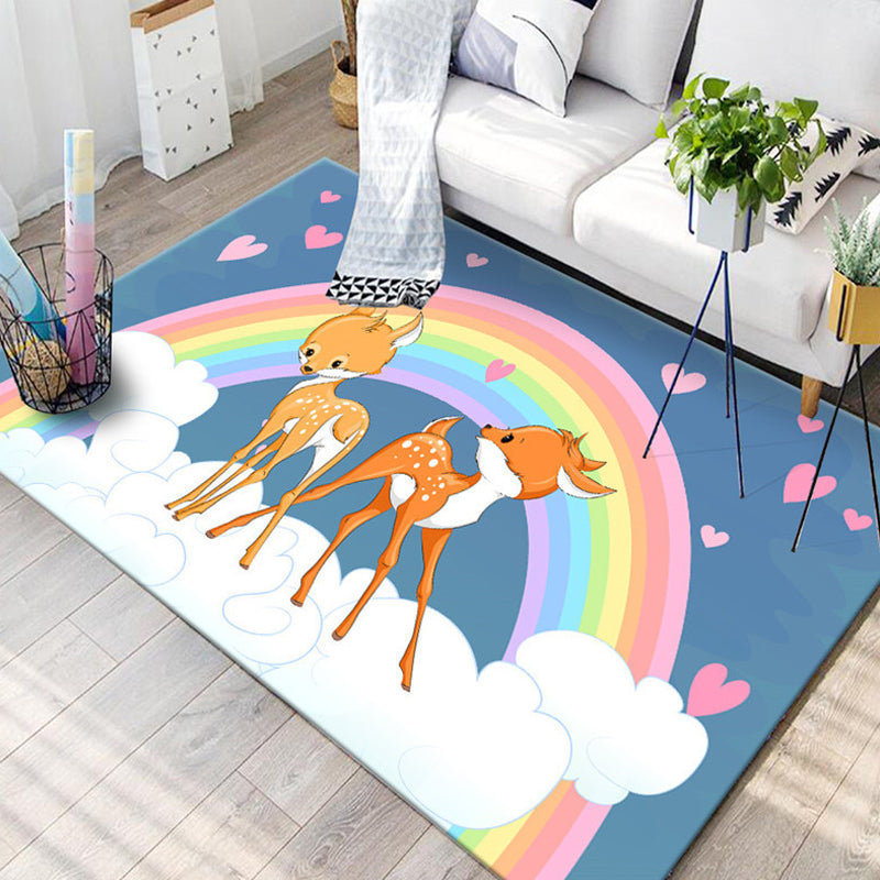 Lisslune | Black and Blue Kids Room Carpet Kids Animal Butterfly Deer Whale Pattern Rug Polyester Machine Washable Carpet