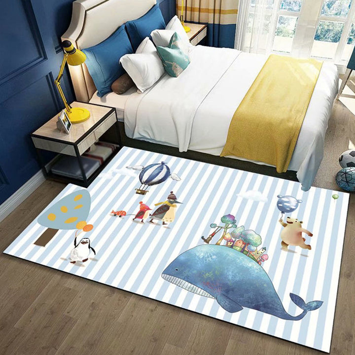 Lisslune | Black and Blue Kids Room Carpet Kids Animal Butterfly Deer Whale Pattern Rug Polyester Machine Washable Carpet