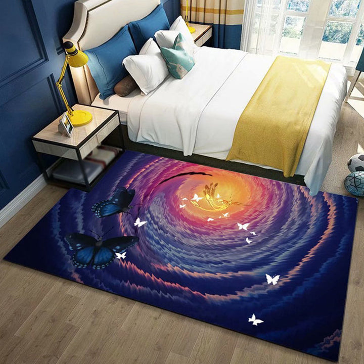 Lisslune | Black and Blue Kids Room Carpet Kids Animal Butterfly Deer Whale Pattern Rug Polyester Machine Washable Carpet