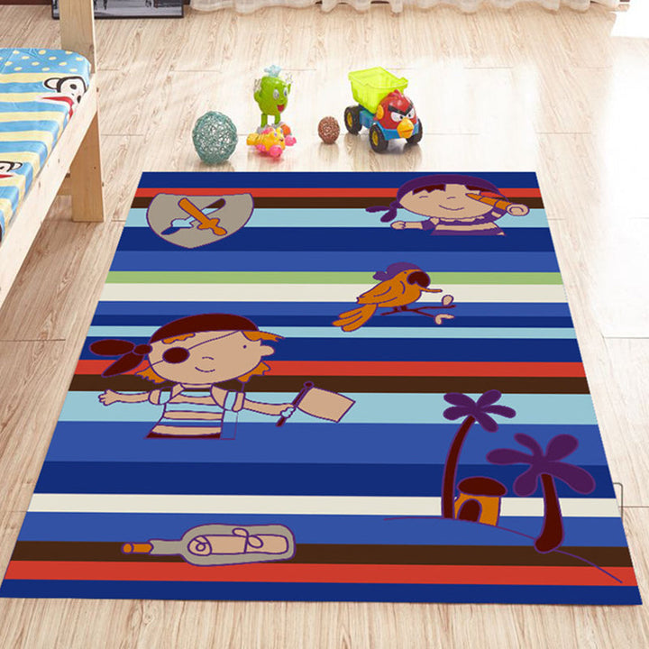 Lisslune | Pink and Blue Children's Room Rug Animals Bird Elephant Giraffe Pattern Area Rug Polyester Non-slip Carpet