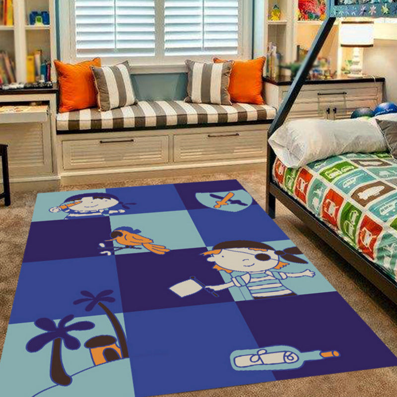 Lisslune | Pink and Blue Children's Room Rug Animals Bird Elephant Giraffe Pattern Area Rug Polyester Non-slip Carpet