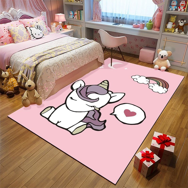 Lisslune | Unique Children Carpet in Pink and Black Animal Unicorn Cat Pig Pattern Carpet Polyester Pet Friendly Rug for Kids Room