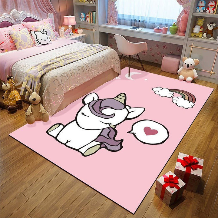 Lisslune | Unique Children Carpet in Pink and Black Animal Unicorn Cat Pig Pattern Carpet Polyester Pet Friendly Rug for Kids Room