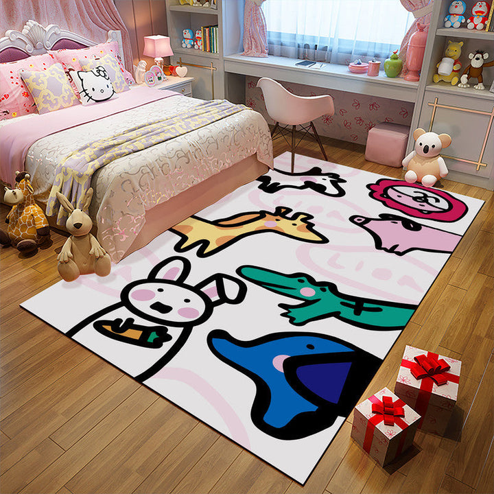 Lisslune | Unique Children Carpet in Pink and Black Animal Unicorn Cat Pig Pattern Carpet Polyester Pet Friendly Rug for Kids Room