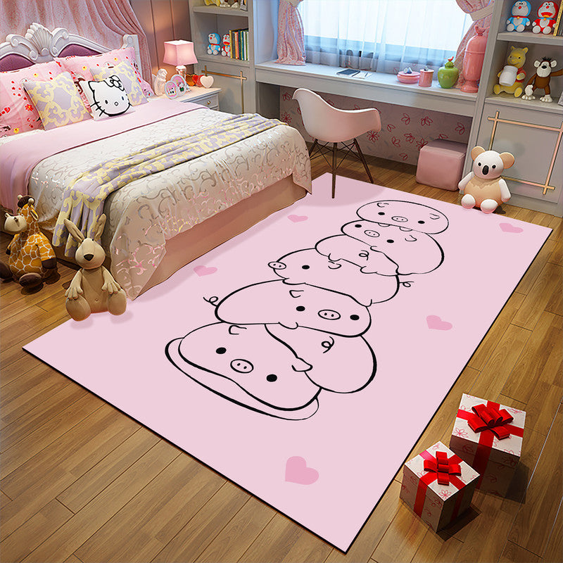 Lisslune | Unique Children Carpet in Pink and Black Animal Unicorn Cat Pig Pattern Carpet Polyester Pet Friendly Rug for Kids Room