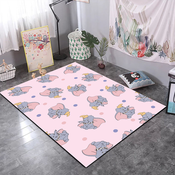 Lisslune | Kids Children's Room Rug in Black and Pink Animals Tiger Elephant Pig Print Rug Polyester Stain-Resistant Area Rug
