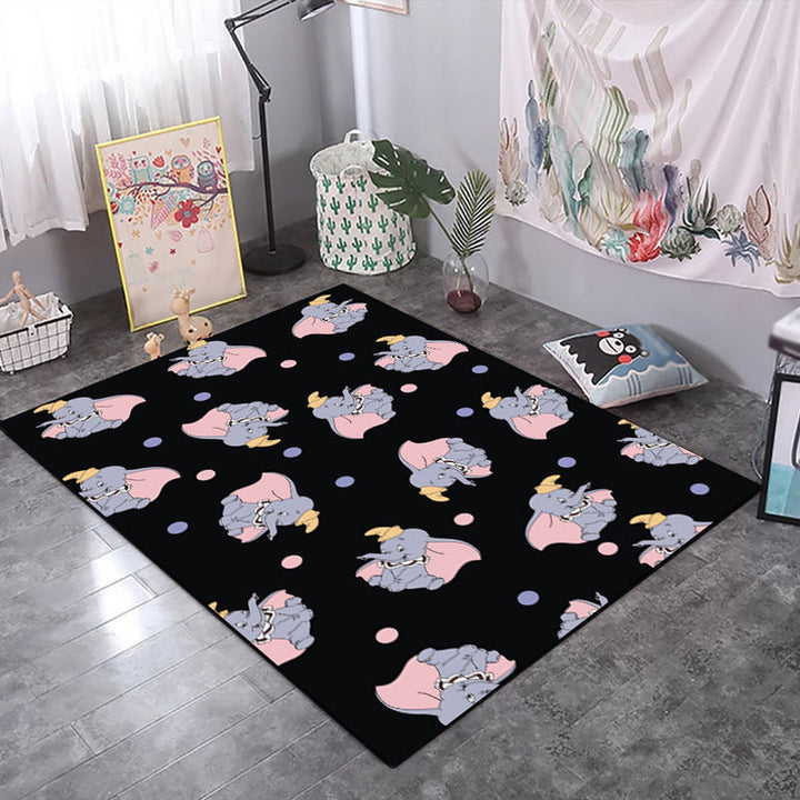 Lisslune | Kids Children's Room Rug in Black and Pink Animals Tiger Elephant Pig Print Rug Polyester Stain-Resistant Area Rug