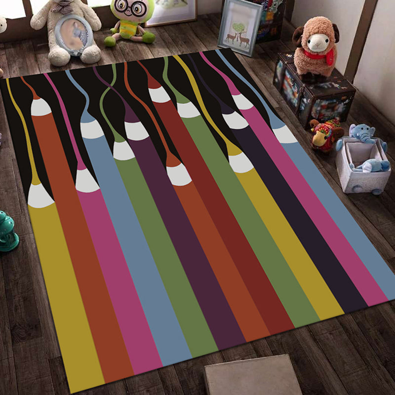 Lisslune | Blue and Black Children's Carpet Fairy Tale Whale Ocean Pencil Pattern Carpet Polyester Washable Carpet