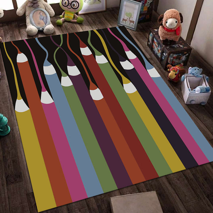 Lisslune | Blue and Black Children's Carpet Fairy Tale Whale Ocean Pencil Pattern Carpet Polyester Washable Carpet