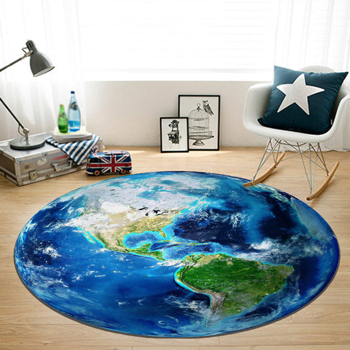 Lisslune | Blue rug for the children's room space planet galaxy airplane pattern area rug polyester non-slip rug