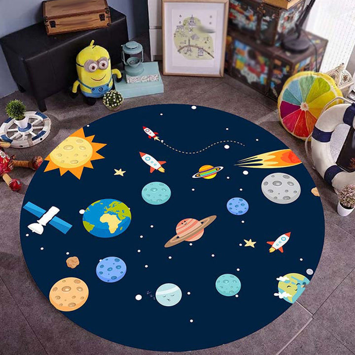Lisslune | Blue rug for the children's room space planet galaxy airplane pattern area rug polyester non-slip rug