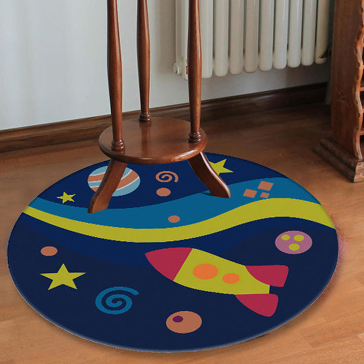 Lisslune | Blue rug for the children's room space planet galaxy airplane pattern area rug polyester non-slip rug