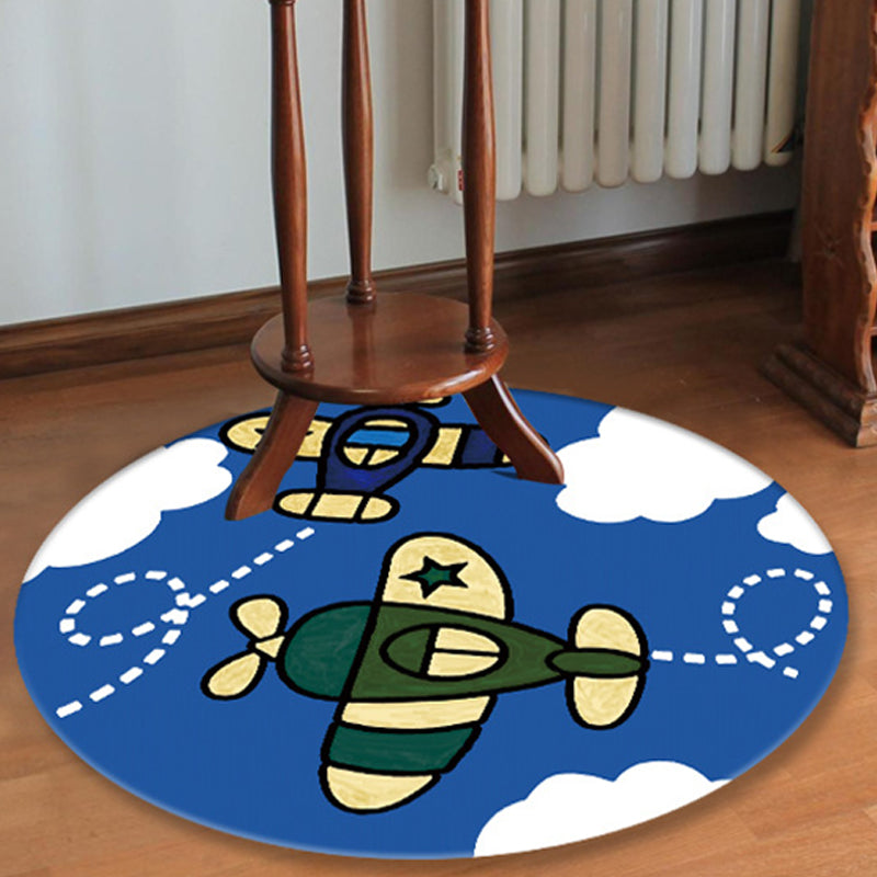 Lisslune | Blue rug for the children's room space planet galaxy airplane pattern area rug polyester non-slip rug