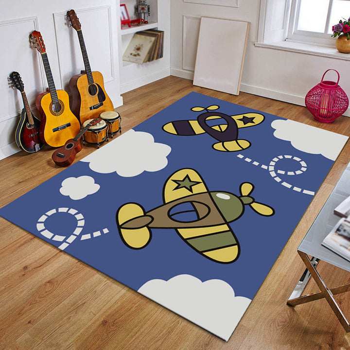 Lisslune | Blue Children's Room Carpet Coastal Anchor Rowing Pattern Carpet Polyester Non-Slip Back Carpet
