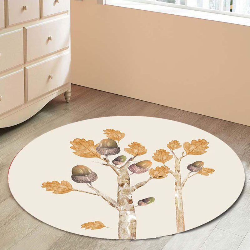 Lisslune | Casual Kids Rug in Ivory Botanical Tree Pattern Rug Polyester Pet-Friendly Rug for the Children's Room
