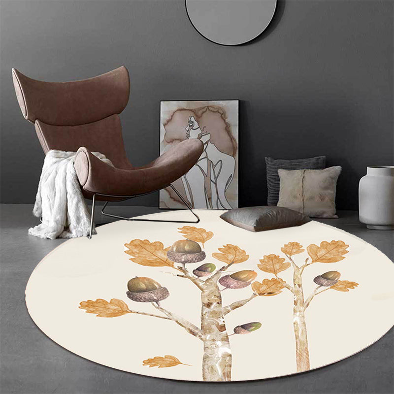 Lisslune | Casual Kids Rug in Ivory Botanical Tree Pattern Rug Polyester Pet-Friendly Rug for the Children's Room